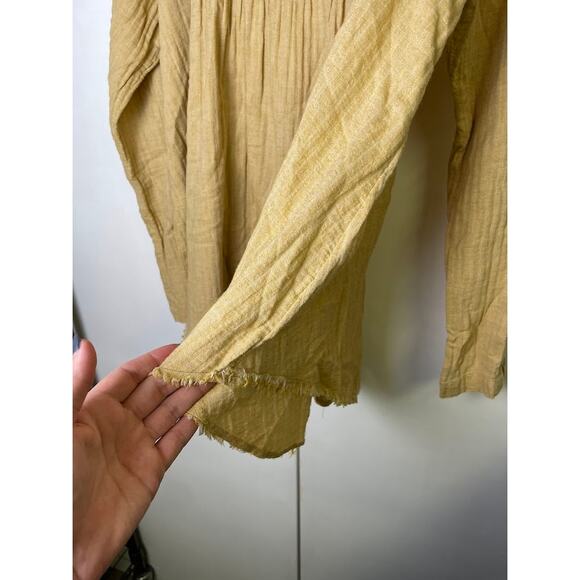 Free People Babydoll Henley Top Boho Edwardian Gauze Sand Dune Honey Size M - Picture 10 of 15